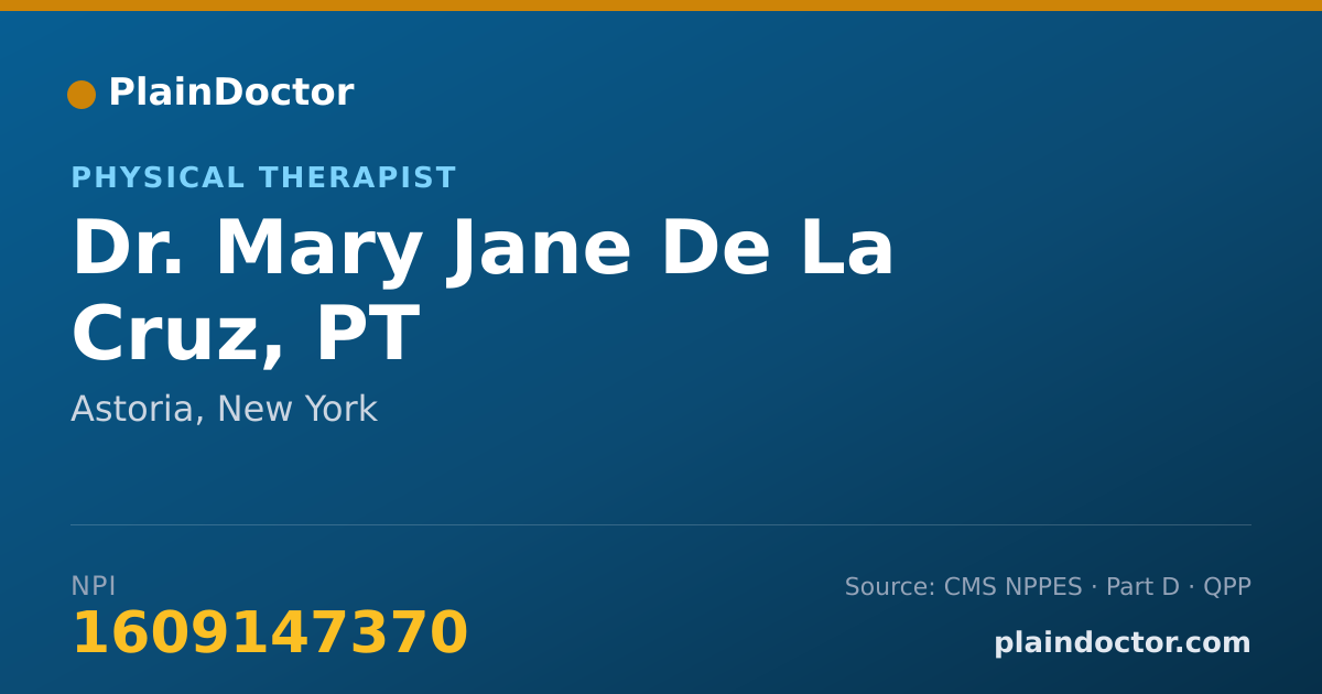 Shareable card for Mary Jane De La Cruz, PT - Physical Therapist, Astoria, NY