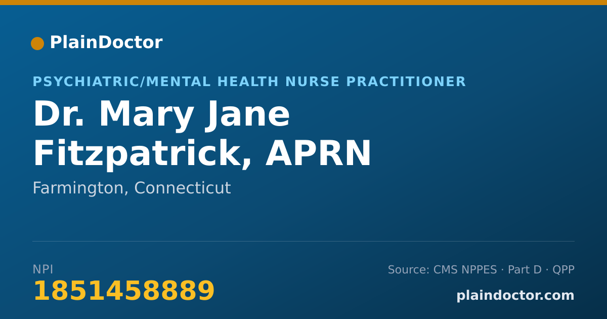 Shareable card for Mary Jane Fitzpatrick, APRN - Psychiatric/Mental Health Nurse Practitioner, Farmington, CT