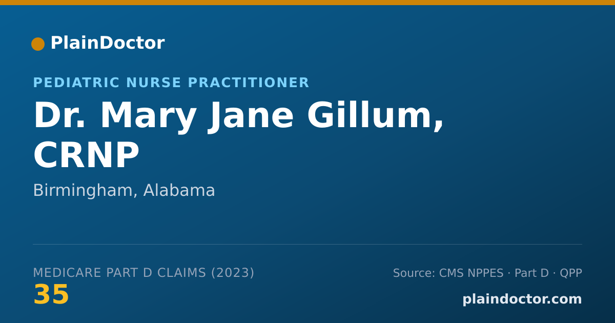 Shareable card for Mary Jane Gillum, CRNP - Pediatric Nurse Practitioner, Birmingham, AL