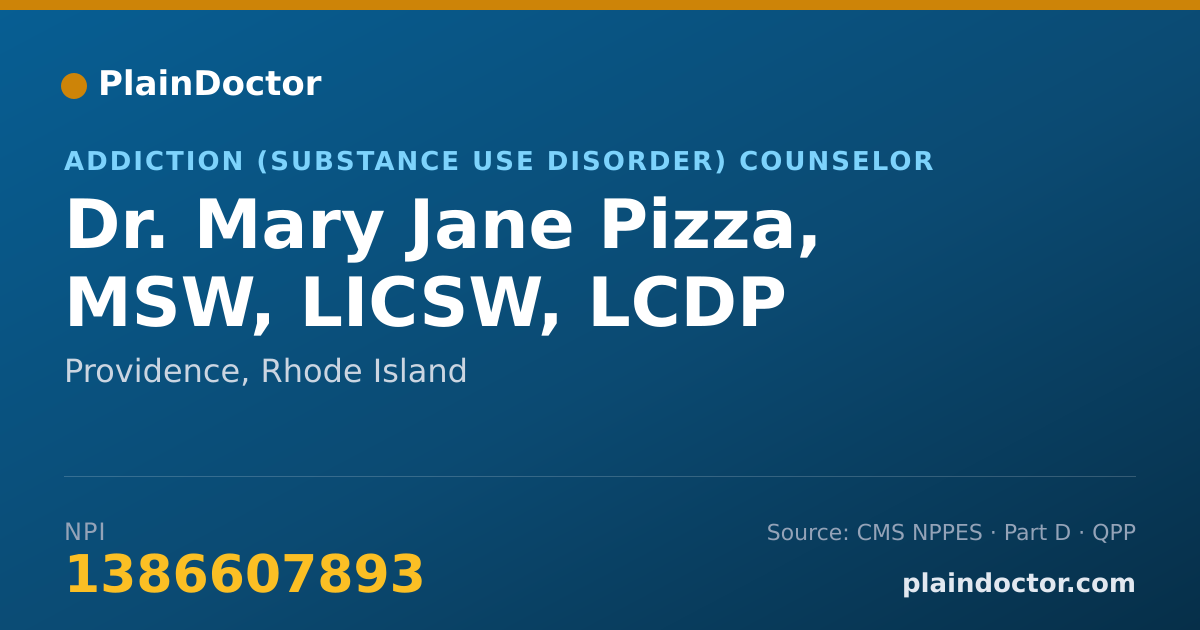 Shareable card for Mary Jane Pizza, MSW, LICSW, LCDP - Addiction (Substance Use Disorder) Counselor, Providence, RI