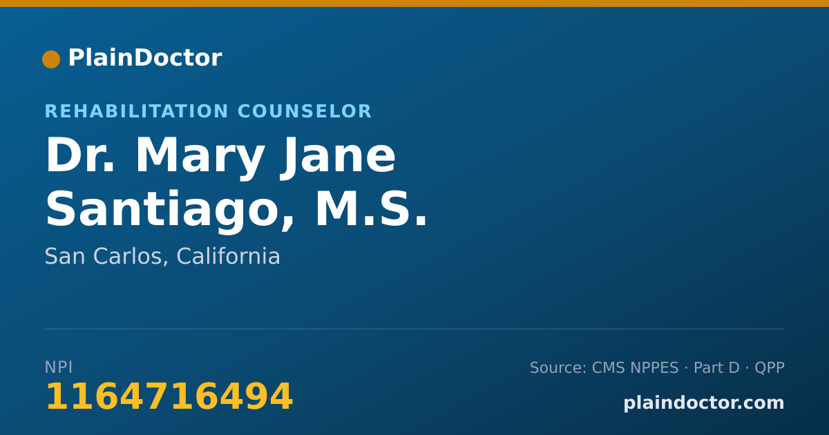 Shareable card for Mary Jane Santiago, M.S. - Rehabilitation Counselor, San Carlos, CA