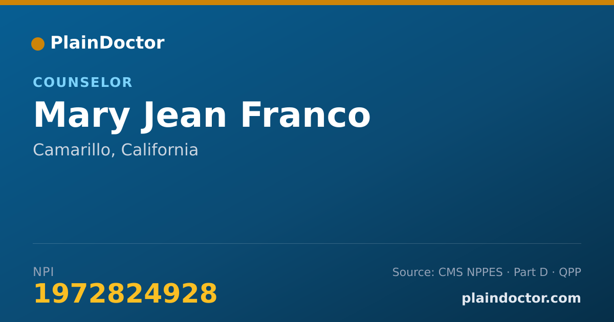 Shareable card for Mary Jean Franco - Counselor, Camarillo, CA