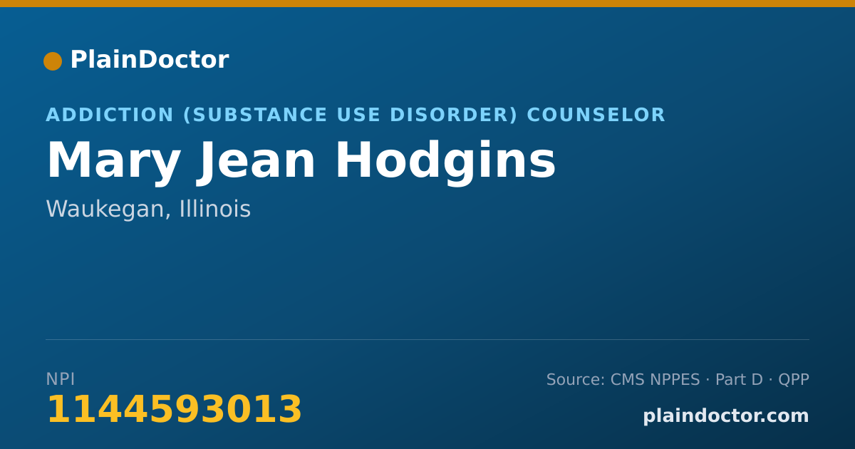 Shareable card for Mary Jean Hodgins - Addiction (Substance Use Disorder) Counselor, Waukegan, IL