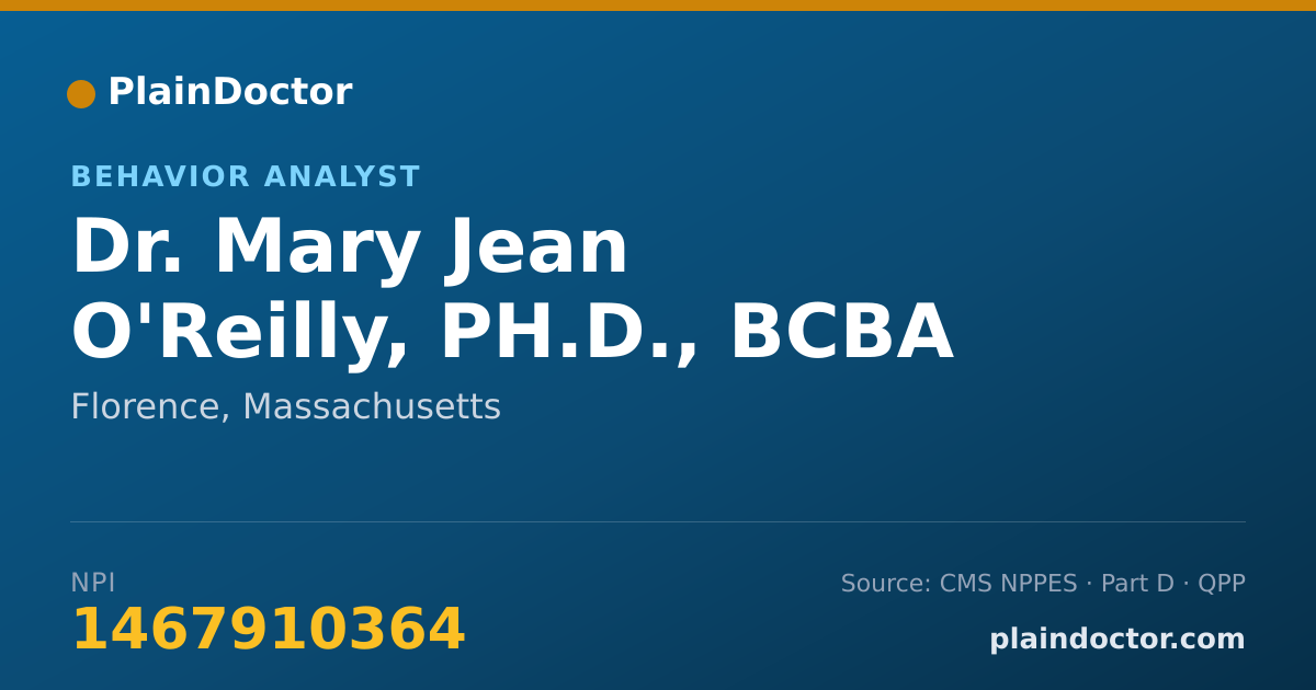 Shareable card for Mary Jean O'Reilly, PH.D., BCBA - Behavior Analyst, Florence, MA