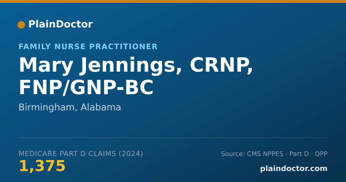 Shareable card for Mary Jennings, CRNP, FNP/GNP-BC - Family Nurse Practitioner, Birmingham, AL