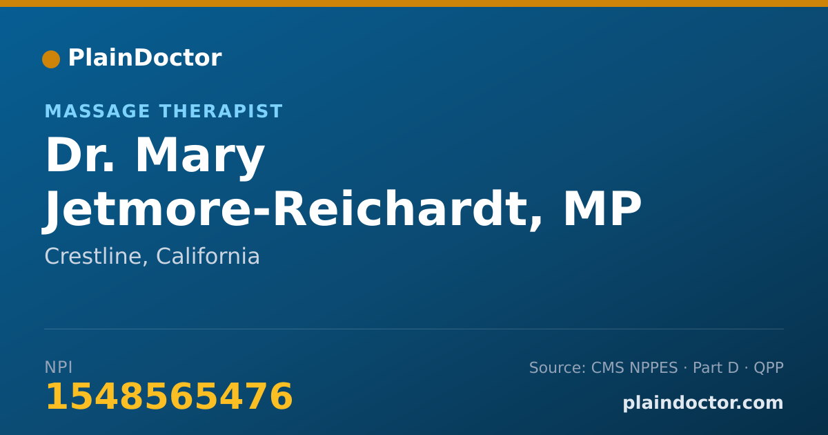 Shareable card for Mary Jetmore-Reichardt, MP - Massage Therapist, Crestline, CA