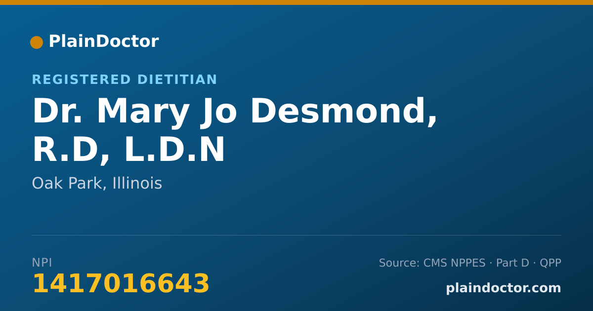Shareable card for Mary Jo Desmond, R.D, L.D.N - Registered Dietitian, Oak Park, IL
