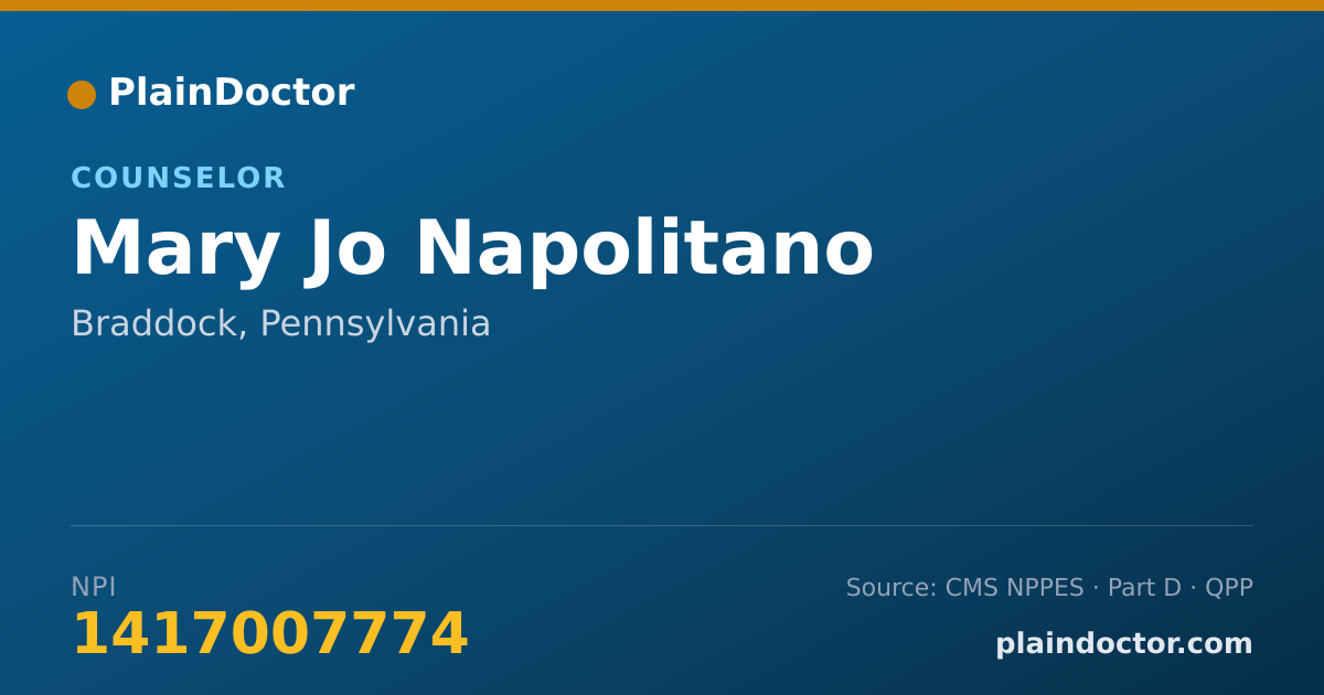Shareable card for Mary Jo Napolitano - Counselor, Braddock, PA