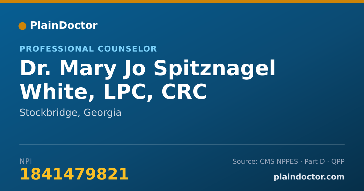 Shareable card for Mary Jo Spitznagel White, LPC, CRC - Professional Counselor, Stockbridge, GA