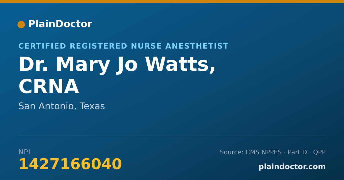 Shareable card for Mary Jo Watts, CRNA - Certified Registered Nurse Anesthetist, San Antonio, TX
