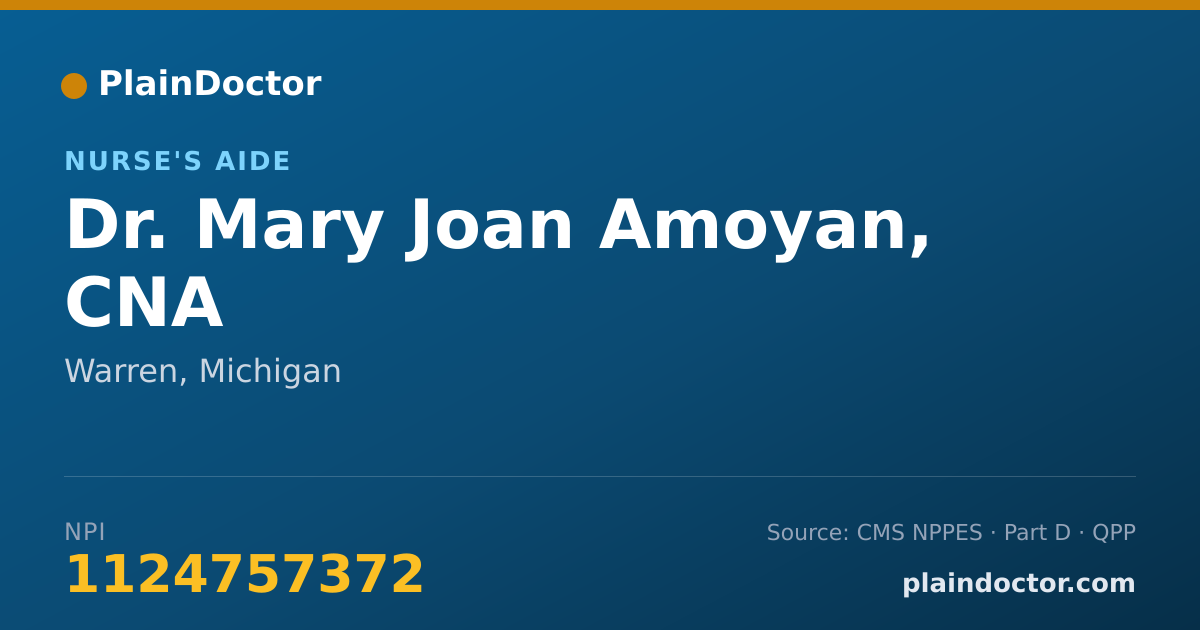 Shareable card for Mary Joan Amoyan, CNA - Nurse's Aide, Warren, MI