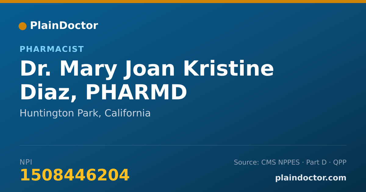 Shareable card for Mary Joan Kristine Diaz, PHARMD - Pharmacist, Huntington Park, CA