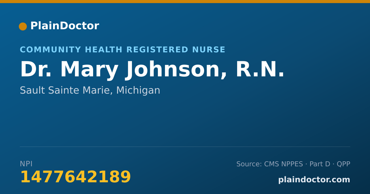 Shareable card for Mary Johnson, R.N. - Community Health Registered Nurse, Sault Sainte Marie, MI