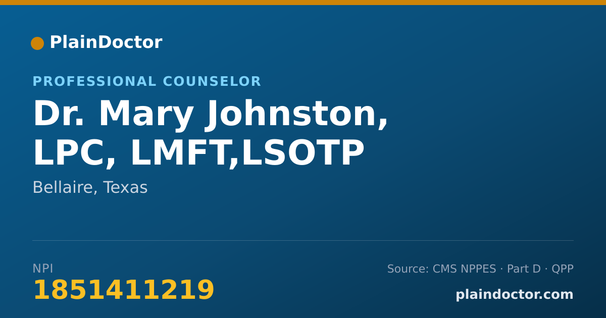 Shareable card for Mary Johnston, LPC, LMFT,LSOTP - Professional Counselor, Bellaire, TX