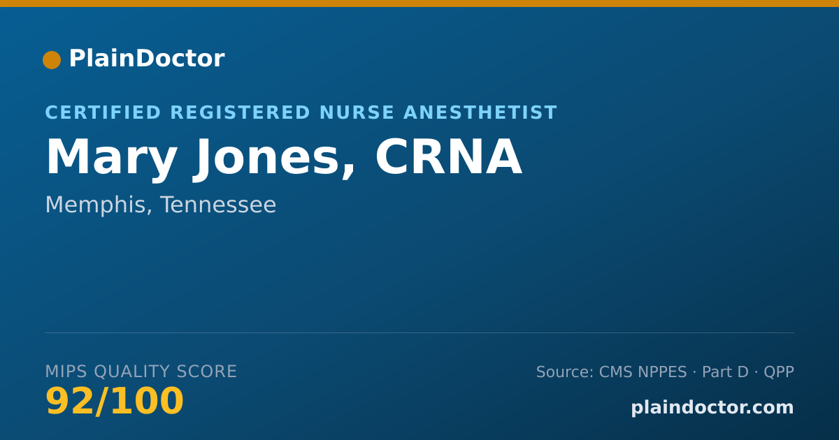 Shareable card for Mary Jones, CRNA - Certified Registered Nurse Anesthetist, Memphis, TN