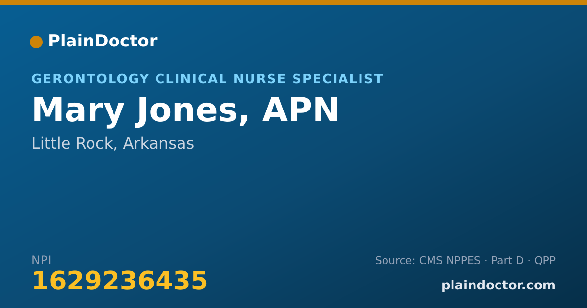 Shareable card for Mary Jones, APN - Gerontology Clinical Nurse Specialist, Little Rock, AR