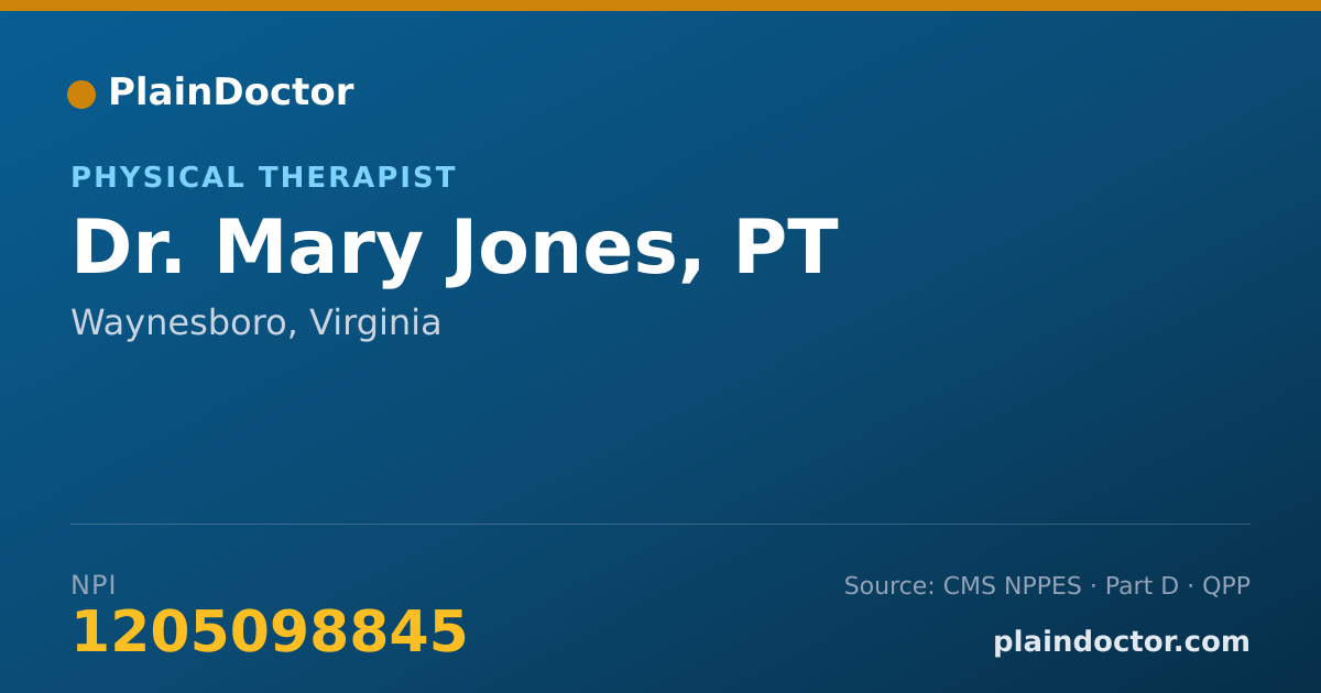 Shareable card for Mary Jones, PT - Physical Therapist, Waynesboro, VA