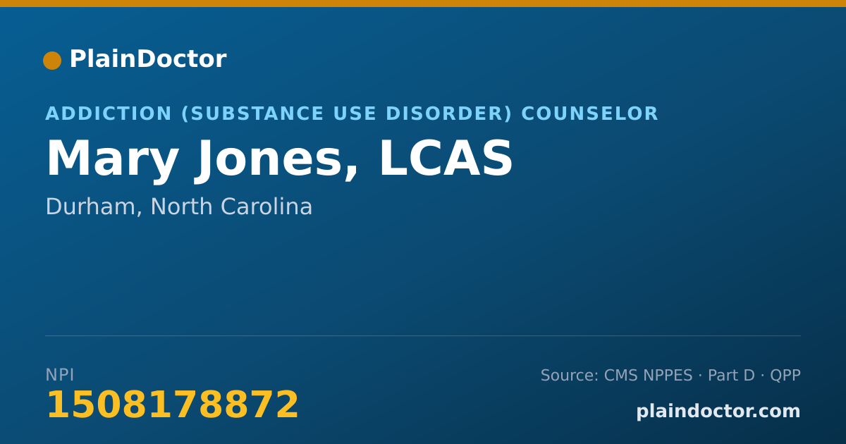 Shareable card for Mary Jones, LCAS - Addiction (Substance Use Disorder) Counselor, Durham, NC