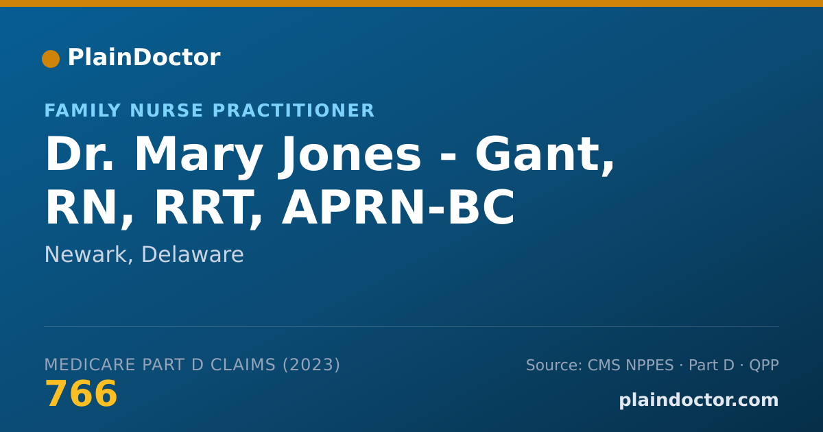Shareable card for Mary Jones - Gant, RN, RRT, APRN-BC - Family Nurse Practitioner, Newark, DE