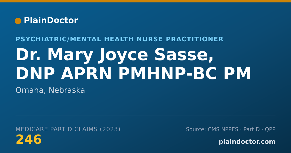 Shareable card for Mary Joyce Sasse, DNP APRN PMHNP-BC PM - Psychiatric/Mental Health Nurse Practitioner, Omaha, NE