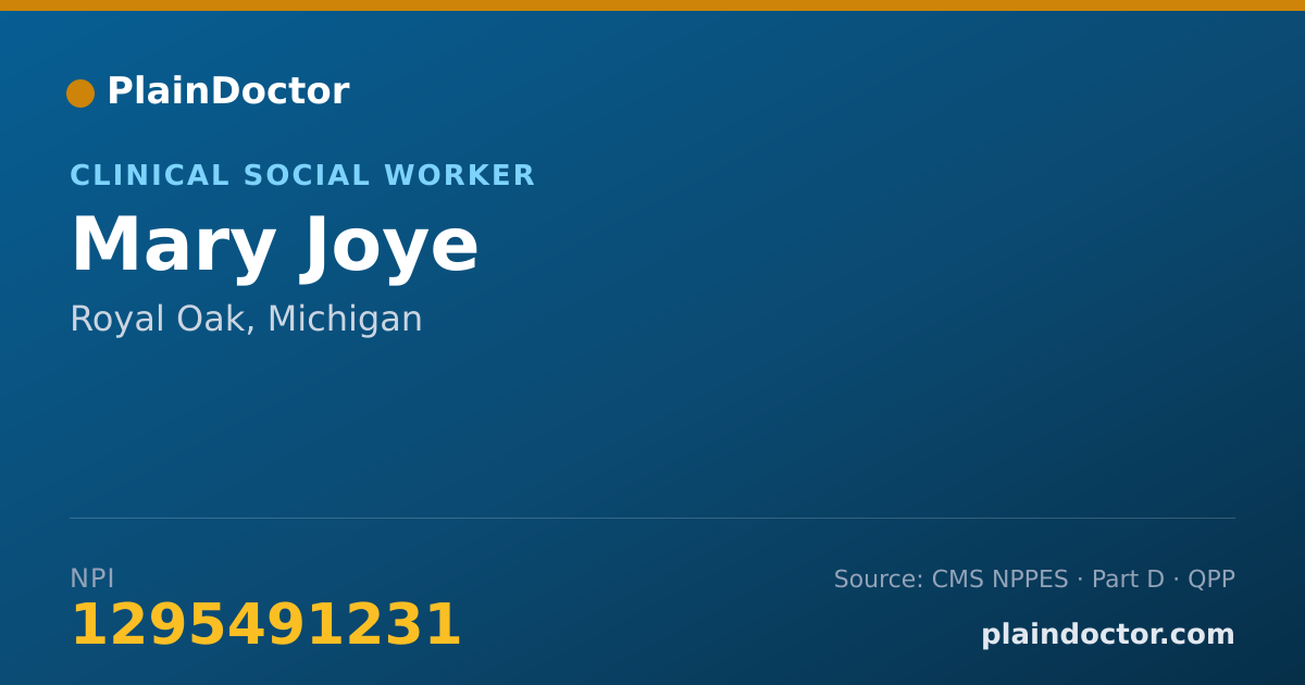 Shareable card for Mary Joye - Clinical Social Worker, Royal Oak, MI