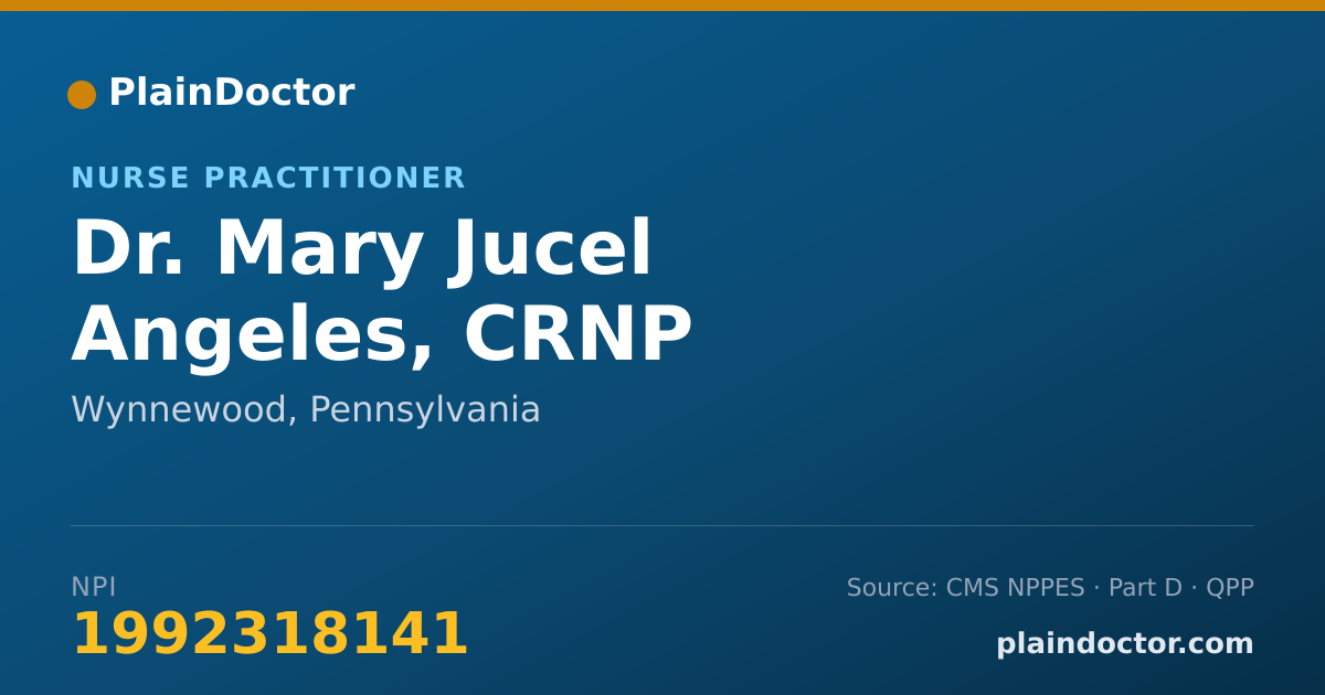 Shareable card for Mary Jucel Angeles, CRNP - Nurse Practitioner, Wynnewood, PA