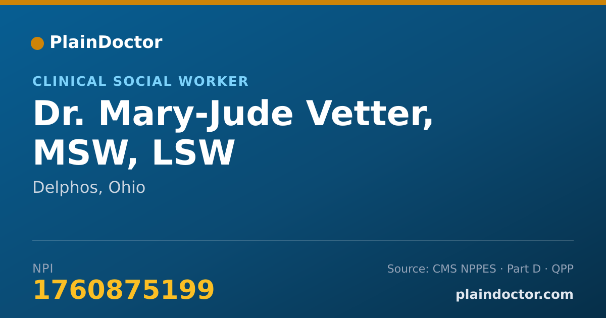 Shareable card for Mary-Jude Vetter, MSW, LSW - Clinical Social Worker, Delphos, OH