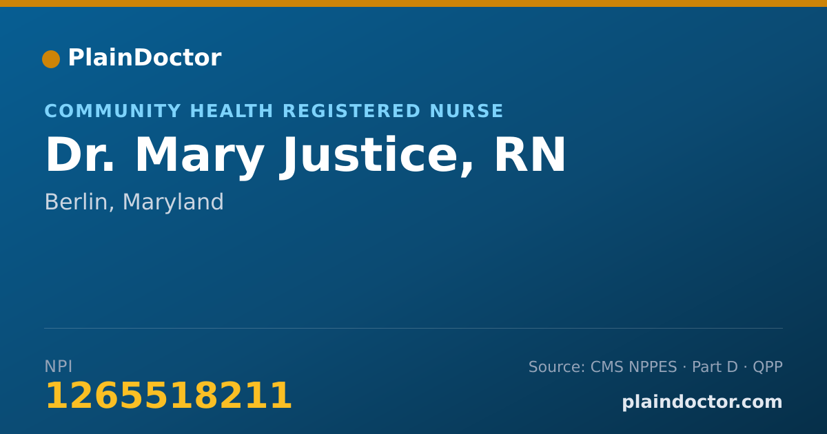 Shareable card for Mary Justice, RN - Community Health Registered Nurse, Berlin, MD