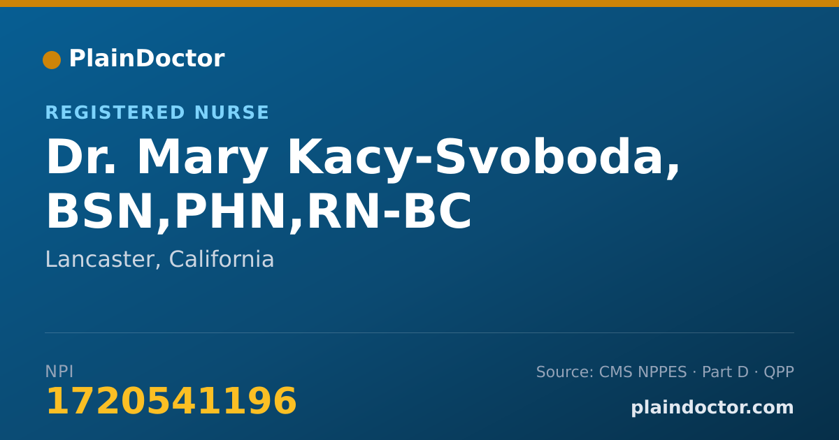 Shareable card for Mary Kacy-Svoboda, BSN,PHN,RN-BC - Registered Nurse, Lancaster, CA