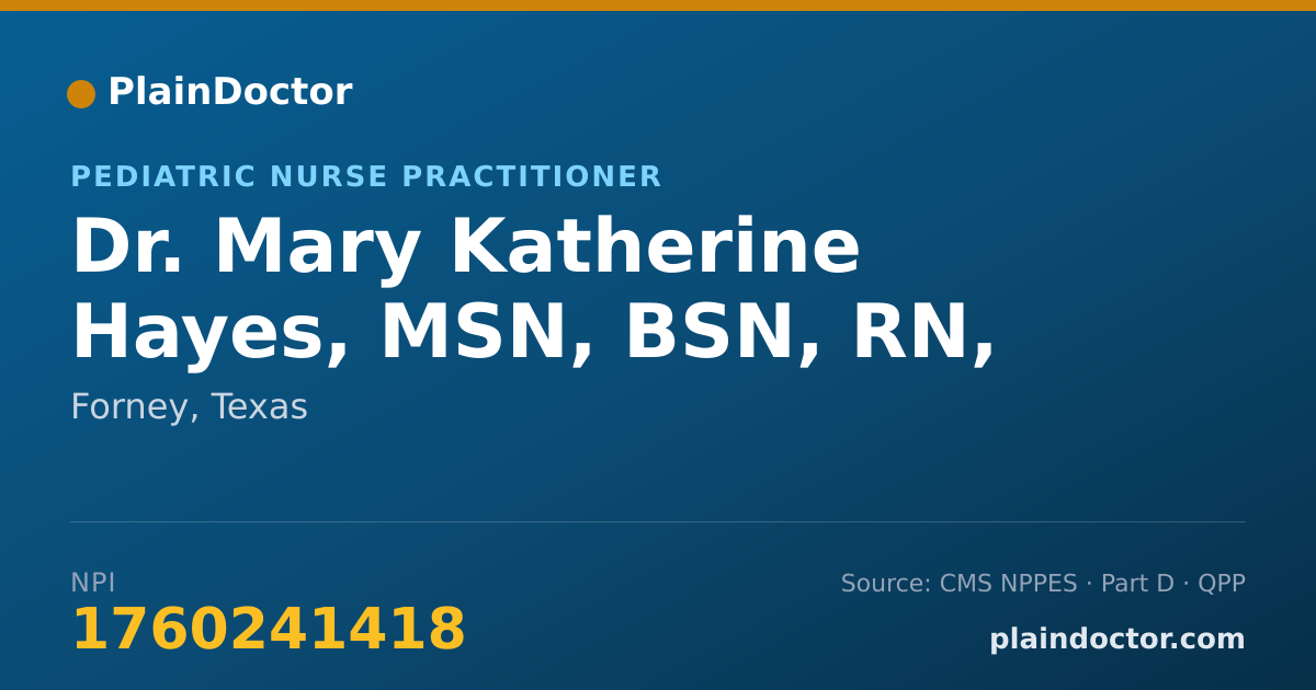 Shareable card for Mary Katherine Hayes, MSN, BSN, RN, CPNPPC - Pediatric Nurse Practitioner, Forney, TX