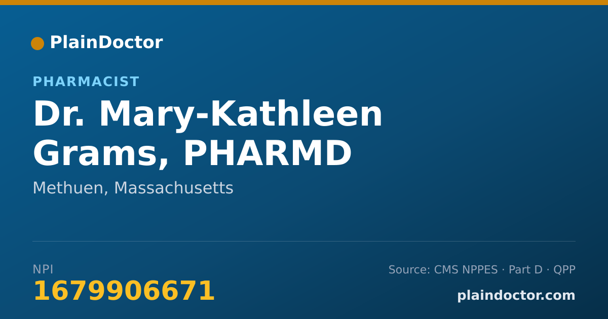 Shareable card for Mary-Kathleen Grams, PHARMD - Pharmacist, Methuen, MA