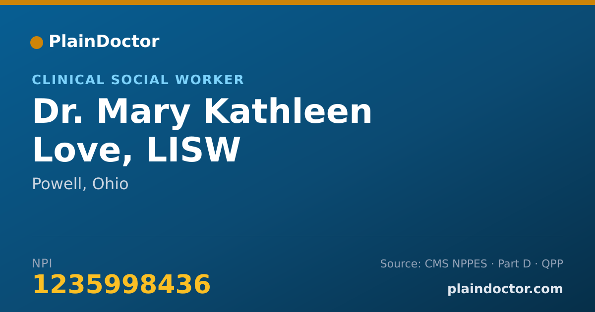Shareable card for Mary Kathleen Love, LISW - Clinical Social Worker, Powell, OH