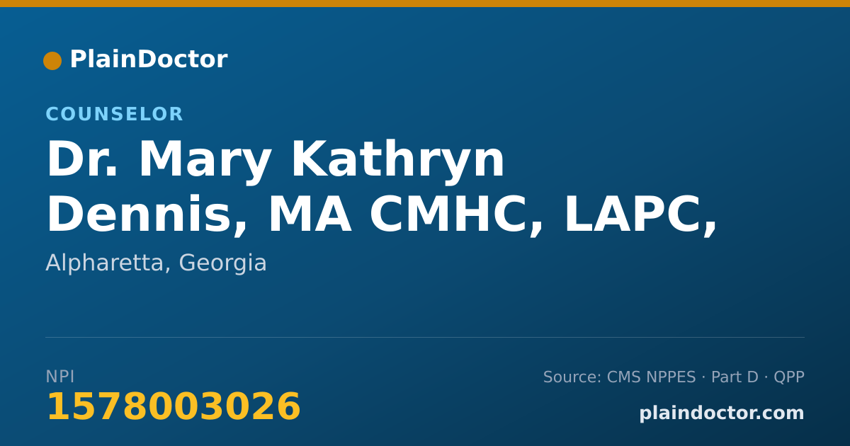 Shareable card for Mary Kathryn Dennis, MA CMHC, LAPC, NCC - Counselor, Alpharetta, GA