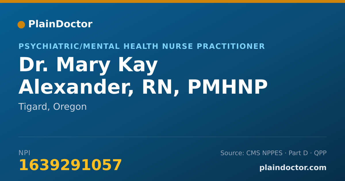 Shareable card for Mary Kay Alexander, RN, PMHNP - Psychiatric/Mental Health Nurse Practitioner, Tigard, OR