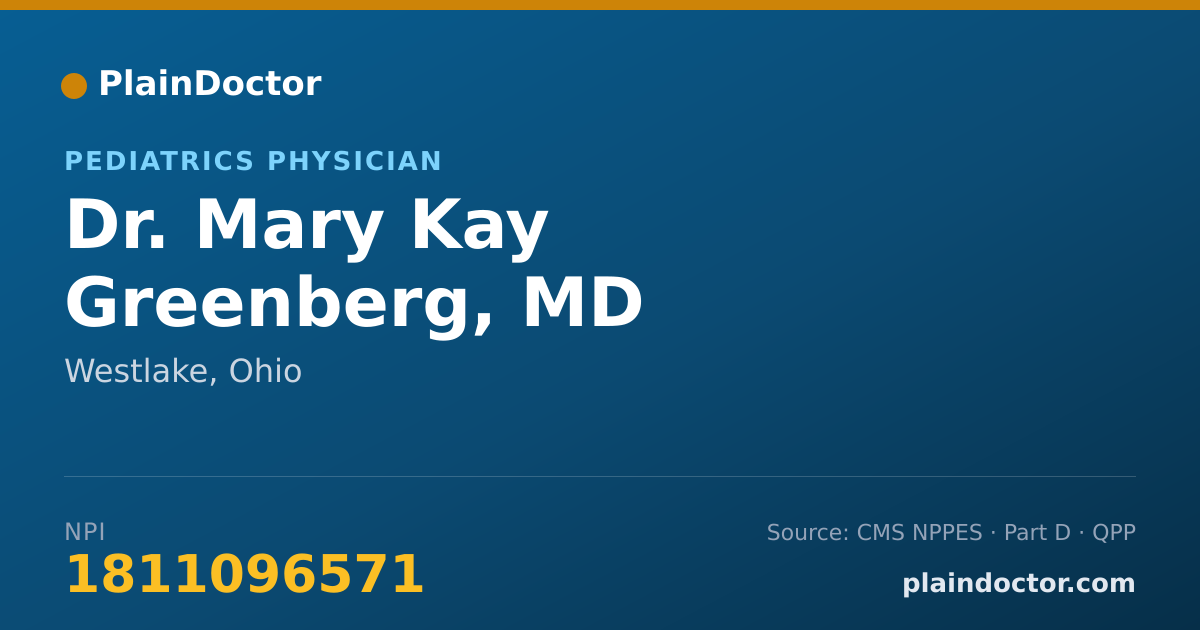 Shareable card for Mary Kay Greenberg, MD - Pediatrics Physician, Westlake, OH