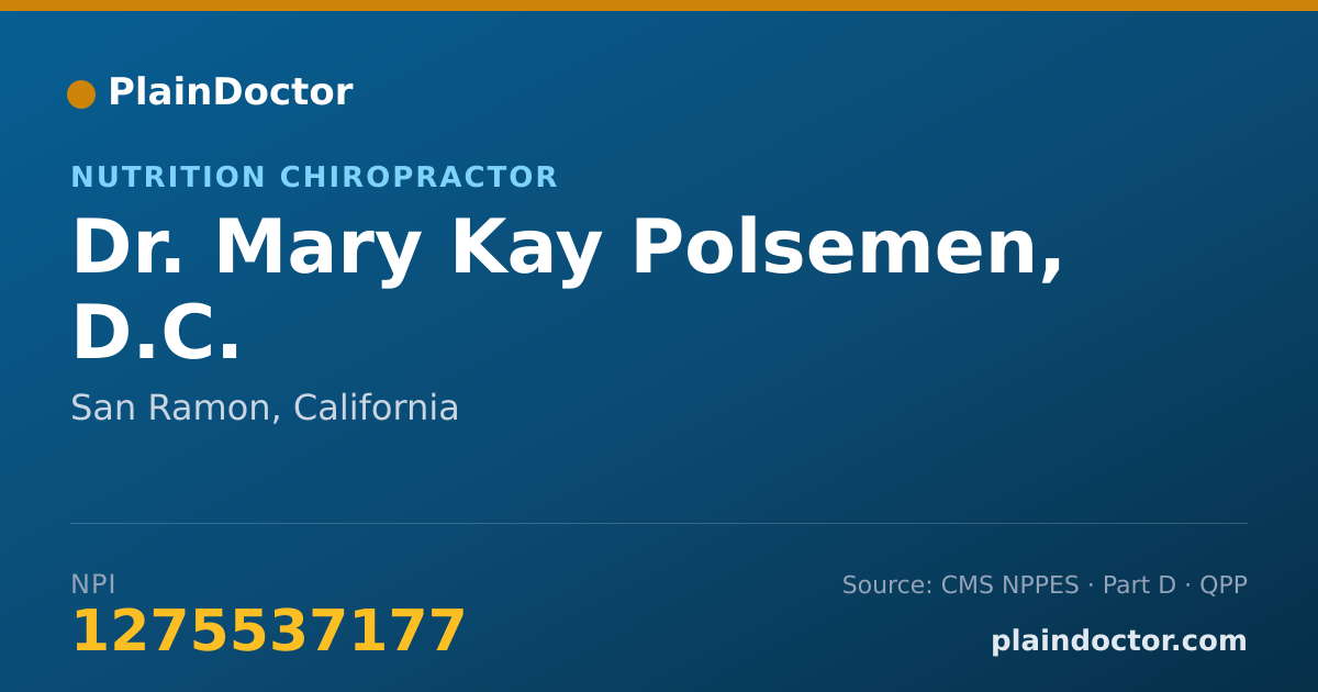Shareable card for Mary Kay Polsemen, D.C. - Nutrition Chiropractor, San Ramon, CA