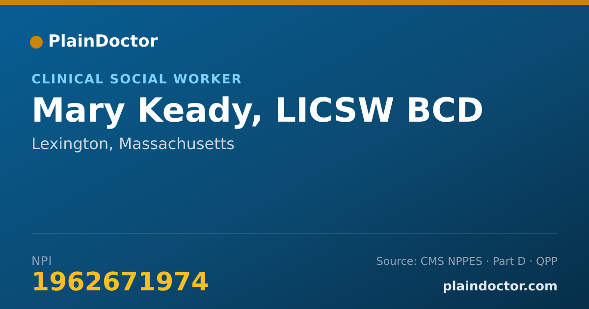 Shareable card for Mary Keady, LICSW BCD - Clinical Social Worker, Lexington, MA