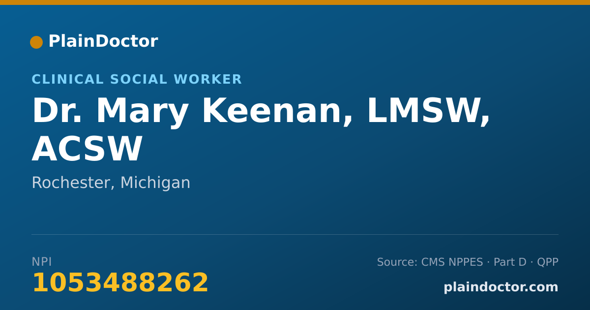 Shareable card for Mary Keenan, LMSW, ACSW - Clinical Social Worker, Rochester, MI