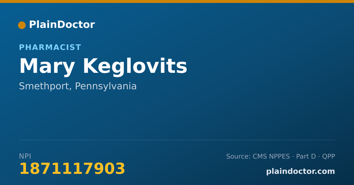 Shareable card for Mary Keglovits - Pharmacist, Smethport, PA
