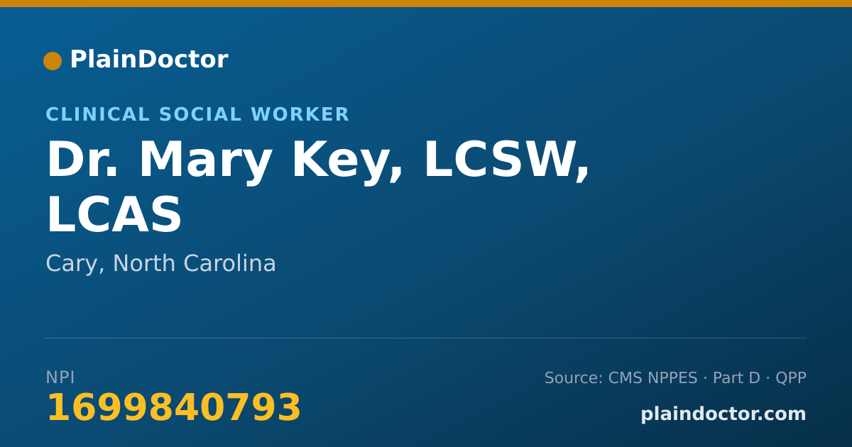 Shareable card for Mary Key, LCSW, LCAS - Clinical Social Worker, Cary, NC