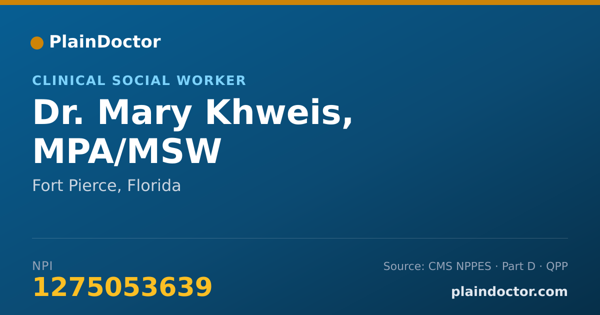 Shareable card for Mary Khweis, MPA/MSW - Clinical Social Worker, Fort Pierce, FL