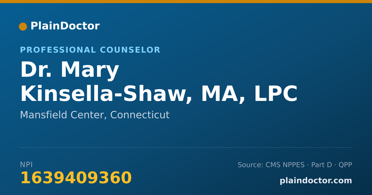 Shareable card for Mary Kinsella-Shaw, MA, LPC - Professional Counselor, Mansfield Center, CT