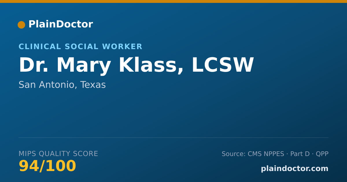 Shareable card for Mary Klass, LCSW - Clinical Social Worker, San Antonio, TX