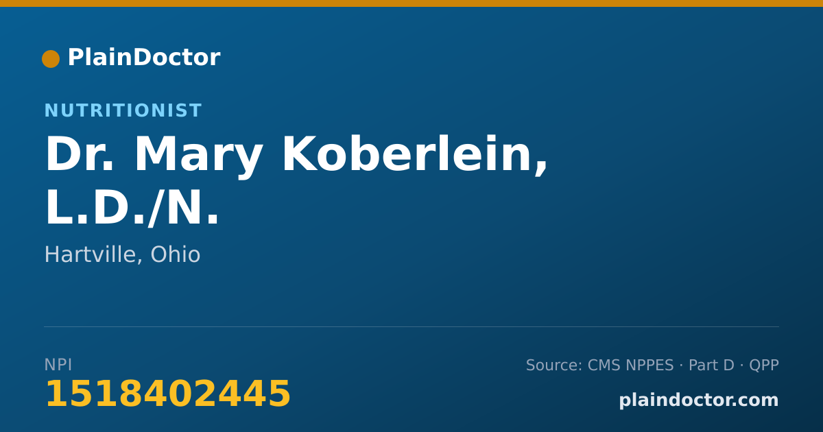 Shareable card for Mary Koberlein, L.D./N. - Nutritionist, Hartville, OH