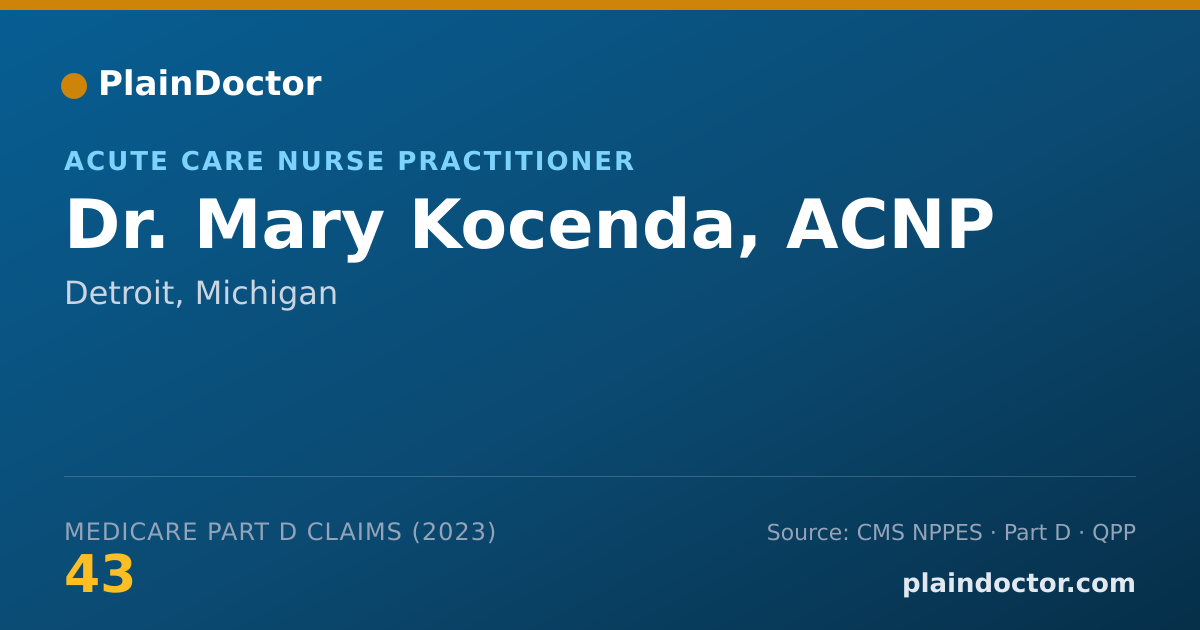 Shareable card for Mary Kocenda, ACNP - Acute Care Nurse Practitioner, Detroit, MI