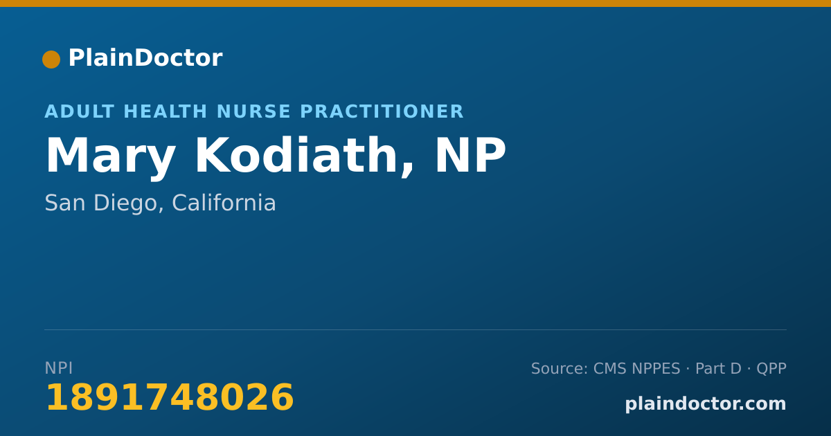 Shareable card for Mary Kodiath, NP - Adult Health Nurse Practitioner, San Diego, CA