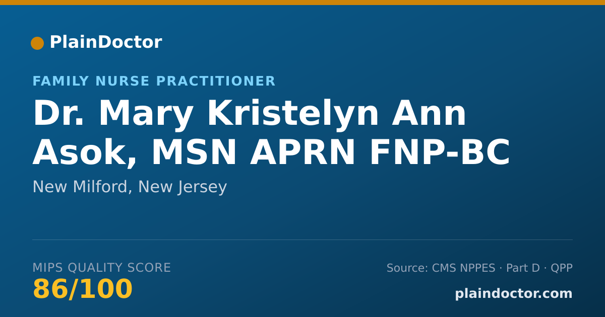 Shareable card for Mary Kristelyn Ann Asok, MSN APRN FNP-BC - Family Nurse Practitioner, New Milford, NJ