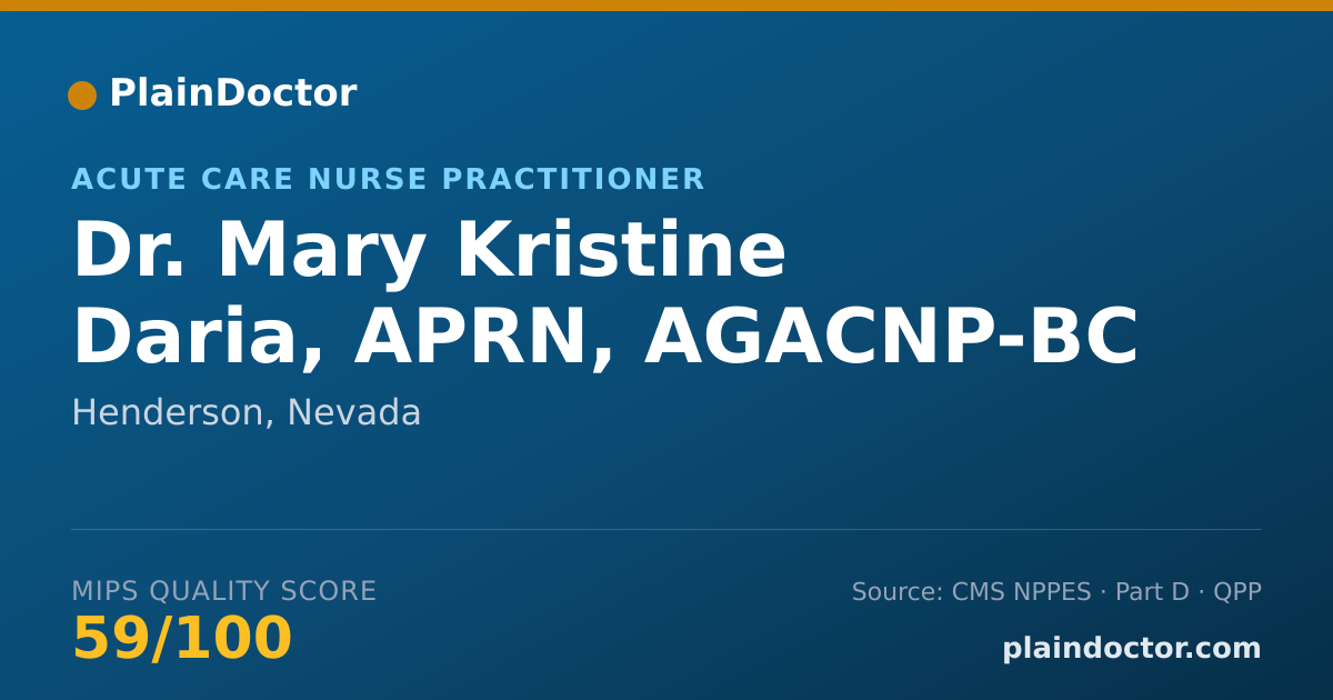 Shareable card for Mary Kristine Daria, APRN, AGACNP-BC - Acute Care Nurse Practitioner, Henderson, NV