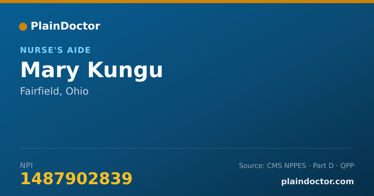 Shareable card for Mary Kungu - Nurse's Aide, Fairfield, OH