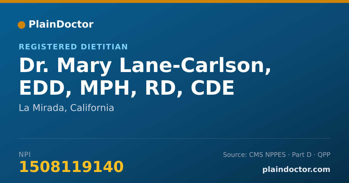 Shareable card for Mary Lane-Carlson, EDD, MPH, RD, CDE - Registered Dietitian, La Mirada, CA